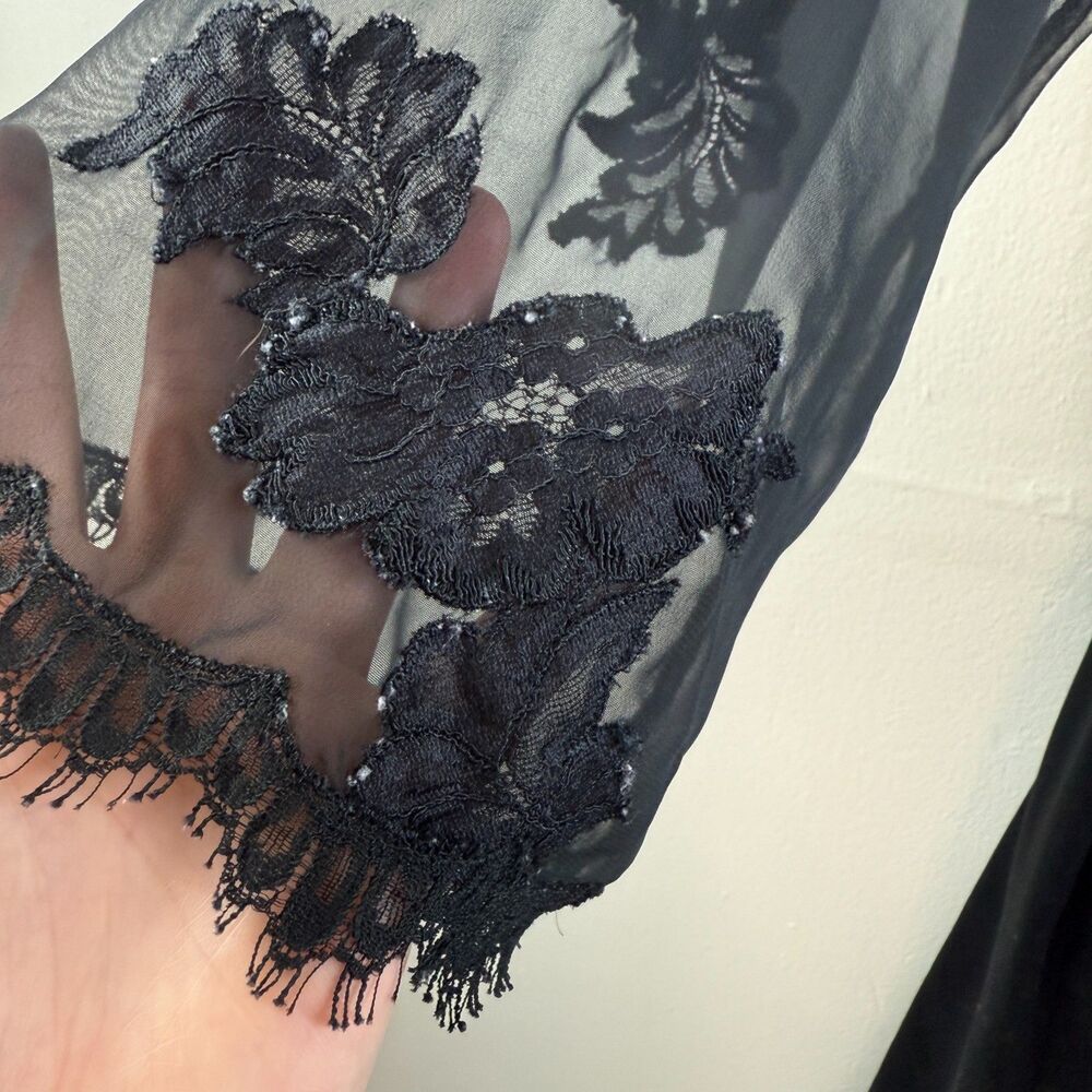 Natori Black Satin & Lace Long Robe - Picture 5 of 15